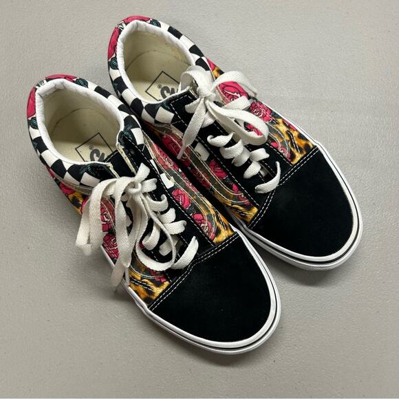 Vans Sneakers Checkered Animal Print Floral Roses Low Top Shoes Womens Size 7 - Picture 3 of 7